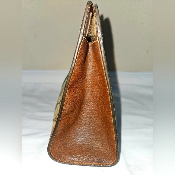Vintage Gucci Parfum Pouch Bag Sherry Line Monogram Leather Trim Size 11"x7"x3" - Picture 2 of 10